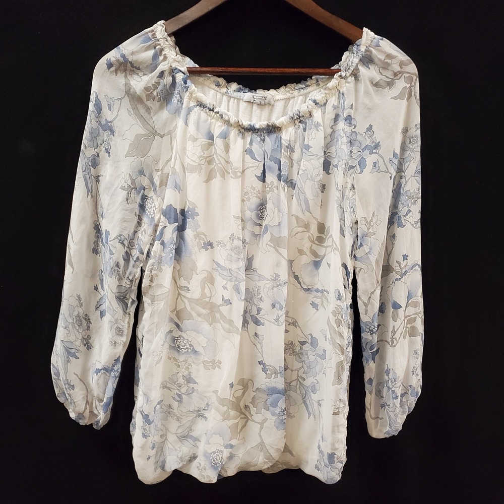 Rosemarine Womens‎ Made In Italy Silk Bubble Hem Top Size S White Artsy Sheer